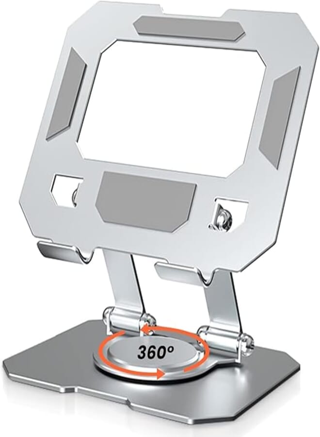 Dyazo Aluminium Tablet Stand Holder with 360° Rotating Base, Multi Angle Adjustments Compatible for iPad Pro | 11 | 10.9 | 10.2 | Air | Mini, Samsung Galaxy Tab, Lenovo Pad and All Tablets-Silver